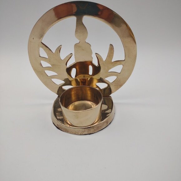 Vintage Lot of 3 Christmas Brass Votive Pillar Candle Holders, Tree Star Wreath - Picture 7 of 17